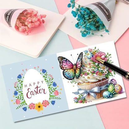 DIY Diamond Greeting Cards Set, 5D DIY Diamond Art Painting Festival Style Greeting Card, DIY Christmas Card Making Kits for Family Friends Handmade Gift-#27-Easter - Image 4