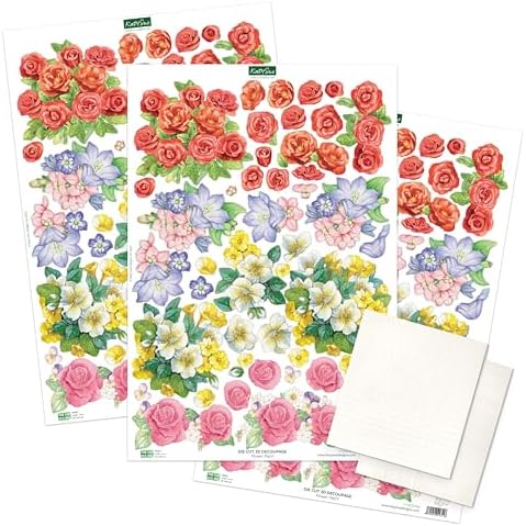 Katy Sue Flower Patch Pots Card Making Kit. 8 Cards, 8 Envelopes, 3 Sheets of Floral Die-Cut Decoupage, Adhesive Pads, & 2 Sheets of Birthday Sentiments Banners for Card Making Supplies - Image 3