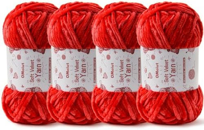 4x100g Fluffy Velvet Chenille Yarn for Crocheting and Knitting, 4x80m (87.5yd) Baby Yarn for Crocheting Soft, Crochet Chunky Yarns Amigurumi Yarns (4 Red) by OMoiut