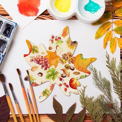 Large Size 7inch Wooden Fall Ornaments to Paint Halloween Thanksgiving Thanksgiving, Maple Leaf Cutouts Unfinished DIY Blank Unfinished Wood Discs Ornament for Crafts Hanging Autumn Decorations 10PCS - Image 4