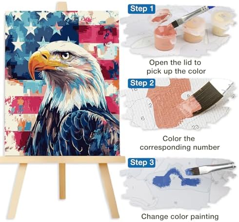 Lxmsja American Flag Paint by Numbers Kit for Adults, Bald Eagle Acrylic Paint by Numbers for Adults Beginner, DIY Craft Supplies Oil Painting Kits for Home Wall Decor 16x20 inch (No Frame) - Image 7