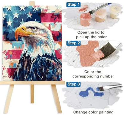 Lxmsja American Flag Paint by Numbers Kit for Adults, Bald Eagle Acrylic Paint by Numbers for Adults Beginner, DIY Craft Supplies Oil Painting Kits for Home Wall Decor 16x20 inch (No Frame) - Image 7
