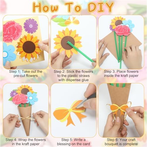 Motipuns 24 Set Flower Bouquet Craft Kit Graduation DIY Flower Paper Crafts Colorful Make Your Own Gifts Craft for 2026 End of Year Last Day of School Gifts Home Classroom Activities - Image 4