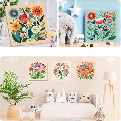 SYDYLH 6 Pack Paint by Numbers Kit with Frame, Easy Acrylic Painting for Kids & Adults, Flowers Paint by Number for Ages 6-12, 8x8 Inch DIY Art Set for Home Wall Decor - Image 3