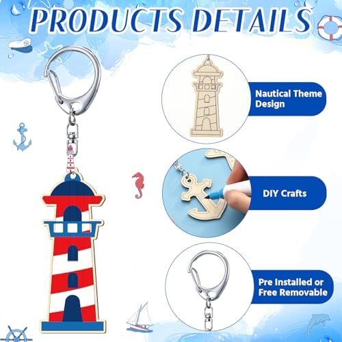 RattanView 24 Pcs Nautical Craft Keychains DIY Keychain, 12 Styles - Image 3