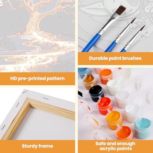 MXJSUA White Tree Framed Paint by Numbers for Adults Beginners, Easy Adults' Paint-by-Number Kits on Canvas with Easel, Acrylic Number Painting Crafts Gifts for Home Decor, 8x12 inch - Image 4