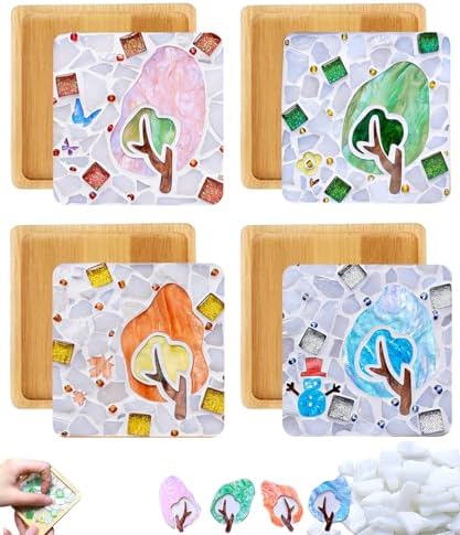 Kids Mosaic Coaster Kit – 4-Pack, Non-Toxic Crafts Ages 6-12 by AHZier