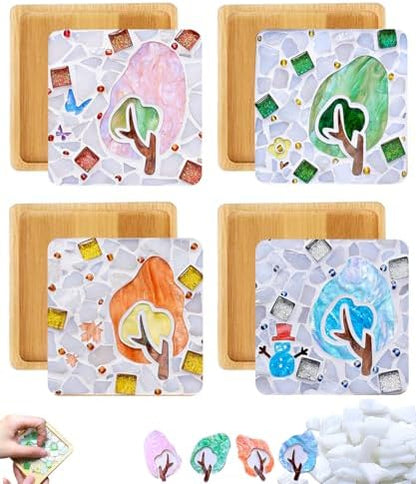 Kids Mosaic Coaster Kit – 4-Pack, Non-Toxic Crafts Ages 6-12 by AHZier