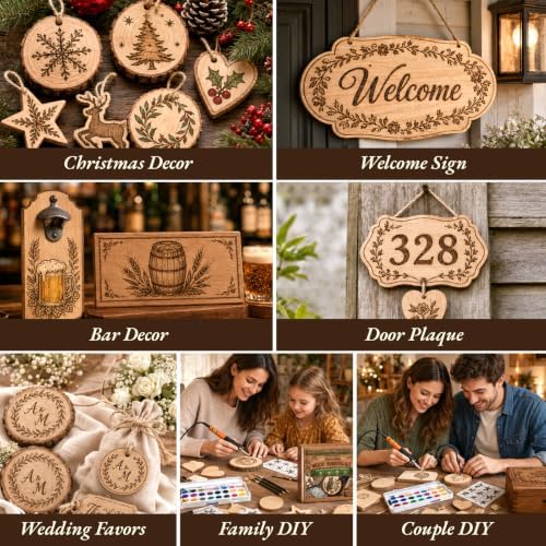 JJRING Wood Burning Kit - 62PCS Professional Wood Burning Tool With Adjustable Temperature Pyrography Pen, 24-Color Paint Set, Wood Slices & Stencils, Complete Wood burner Crafts Kit For Beginners - Image 7