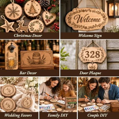 JJRING Wood Burning Kit - 62PCS Professional Wood Burning Tool With Adjustable Temperature Pyrography Pen, 24-Color Paint Set, Wood Slices & Stencils, Complete Wood burner Crafts Kit For Beginners - Image 7