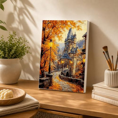 Spandrel Autumn Scenery Framed Paint by Numbers Kit for Adult Castle, Adult Paint by Number Kits on Canvas Landscape, DIY Acrylic Oil Easy Fall Painting by Numbers for Home Wall Decor, 8x12in - Image 4