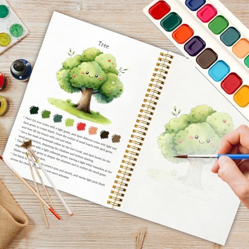 12 Patterns Spring Watercolor Book, DIY Floral Painting Workbook for Beginners, Relaxing Art Gift for Women and Adults, Stress Relief Water Coloring Activities, Spring Theme Paint Set - Image 5