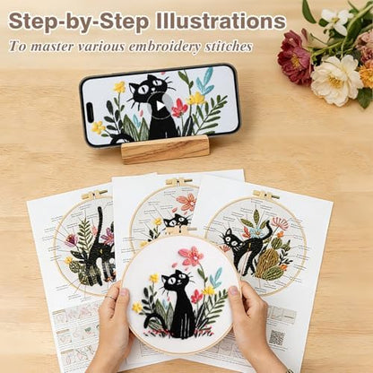 3 Pack Cat Embroidery Kits for Beginners Adults, Starter Cross Stitch Kit - Image 3