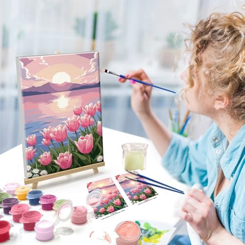 ATDMS Flowers Paint by Numbers Kit for Adults with Frame 8x12 Inch - Image 3