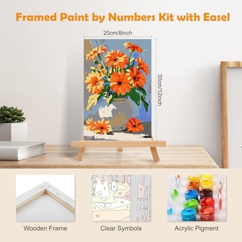 MOGTAA Paint by Numbers Kit for Adults with Frame, Flowers in Vase Paint by Number Canvas, Flowers Scenery Paint by Numbers with Easel, DIY Oil Painting Kit for Home Wall Decor 8 x 12 Inch - Image 2