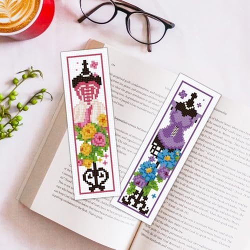 ORIGACH 6 Set Mannequin with Flowers Cross Stitch Bookmark Kit for Beginner - Image 5