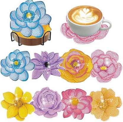 DOTZSO Diamond Art Coaster Kit 8Pcs Flower Diamond Painting Coaster 4×4in by DOTZSODiamondPainting