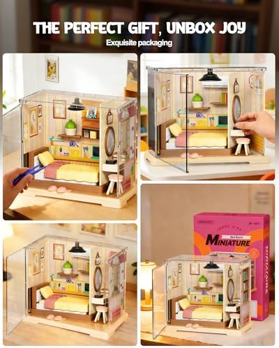 Vodolo DIY Miniature House Kit with Led,Book Nook Kits for Adults Beginners,Book Shelf Decor,3D Puzzle Booknook Craft Kits,Books Lovers Gifts for Women Men Bookshelf Decor,55PCS Living Room - Image 4