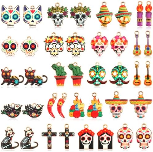 MARFOREVER 40 Pcs/20 Pairs Dia De Los Muertos Charms for Jewelry Making by MARFOREVER