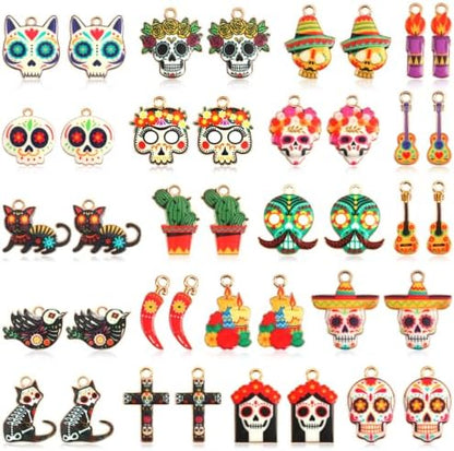MARFOREVER 40 Pcs/20 Pairs Dia De Los Muertos Charms for Jewelry Making by MARFOREVER