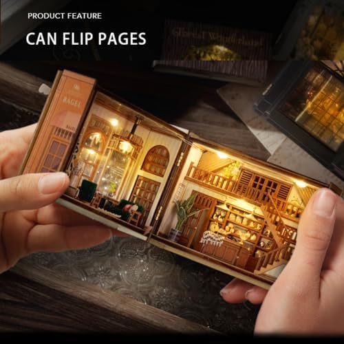 Mini 3D Wooden Doll House Craft Model with LED,DIY Miniature and Furniture Dollhouse Kit,Creative Room Idea for Valentine's Day Birthday Gift (Bagel Time) - Image 4