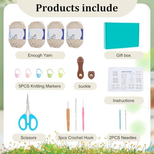 ACRNIGHEET Crochet Beach Bag Crochet Kit for Beginners Tote Bag Knitting Kit with Yarn and Hook Boho DIY Craft Kits Gift for Adults with Video Guide Tutorial Crochet Starter Kit - Image 2