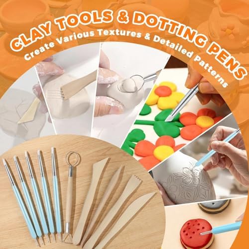 41PCS Pottery Kit for Beginners, 4.4LBS Air Dry Clay for Adults, Guide Book - Image 5