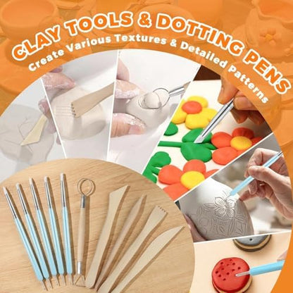 41PCS Pottery Kit for Beginners, 4.4LBS Air Dry Clay for Adults, Guide Book - Image 5