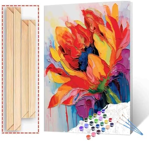 Watercolor DIY Paint by Numbers for Adults Beginner yellow Flowers Number Painting Anti Stress Digital oil painting,Plant Paint by Numbers for chidren,DIY Floral Vintage Oil Painting Kits ,(diy frame) by Aihonmin