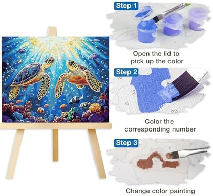 Lxmsja Two Turtles Paint by Numbers Kit for Adults, Ocean Fish Acrylic Paint by Numbers for Adults Beginner, DIY Craft Supplies Oil Painting Kits for Home Wall Decor 20x16 inch (No Frame) - Image 7