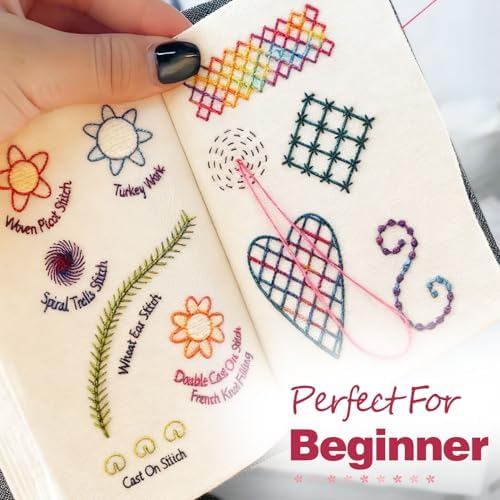 Embroidery Stitch Book Kit for Beginner Adults, 2026 Hand Embroidery Kits with Pre-Stamped Pattern, Complete Sewing Kits, Step-by-Step Guide - Image 2