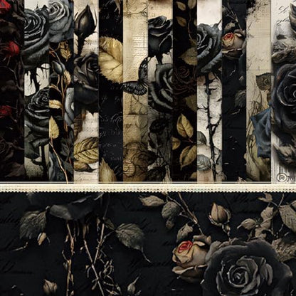 24 Sheets Black Rose Pattern Paper, 6" x 6" Rose Scrapbooking Supplies Paper Decorative Craft Paper for DIY Card Making Photo Album Junk Journal Décor by sorkwo