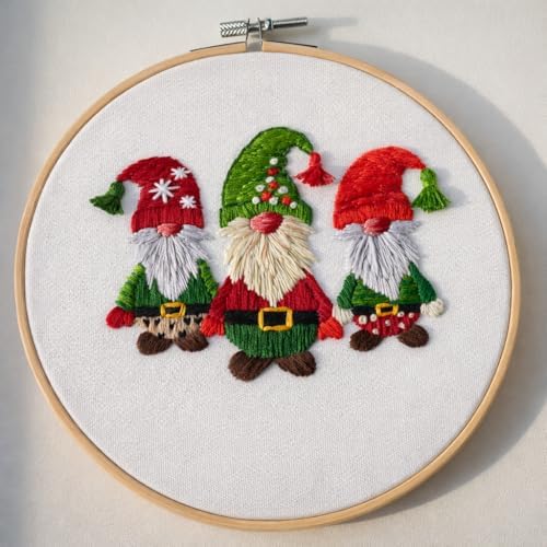Looples Embroidery Kit for Beginners and Adults with Video Tutorials – DIY Starter Kit with 3 Stamped Floral Patterns, Hoops, Threads, Needles, and Instructions (Gnomes, Ornaments & Holiday Wreath) - Image 6
