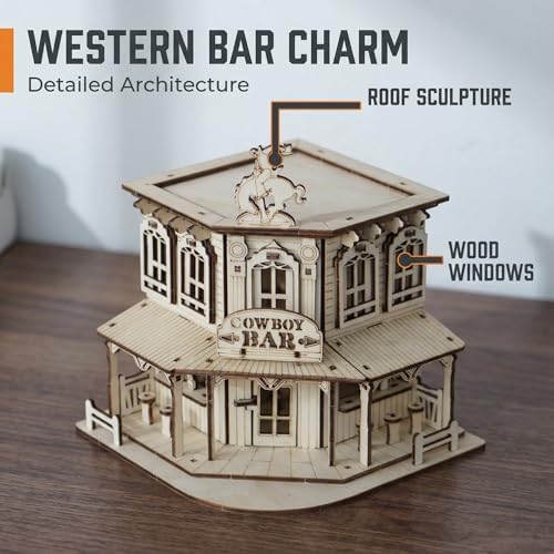 DIY 3D Wooden Puzzles for Adults,3-D Wooden Miniature House Cabin kit, Western Cowboy Bar Saloon Building Set, Architecture Wood Assembly Model Creative Gift for Teens - Image 2
