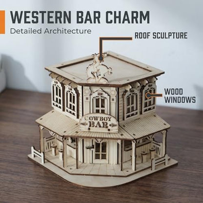 DIY 3D Wooden Puzzles for Adults,3-D Wooden Miniature House Cabin kit, Western Cowboy Bar Saloon Building Set, Architecture Wood Assembly Model Creative Gift for Teens - Image 2