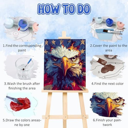 RICUVED Eagle Paint by Numbers for Adults, Independence Day Paint by Numbers Kit for Adults Beginners, DIY Acrylic Oil Painting on Canvas Easy for Gift Home Wall Decor 16x20 Inch - Image 5