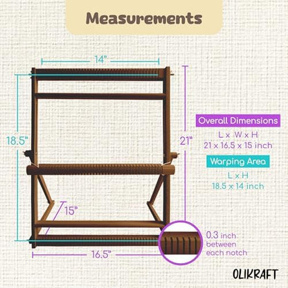 Olikraft Wooden Weaving Loom, Adjustable Stand (Large, Brown Beech) - Image 2
