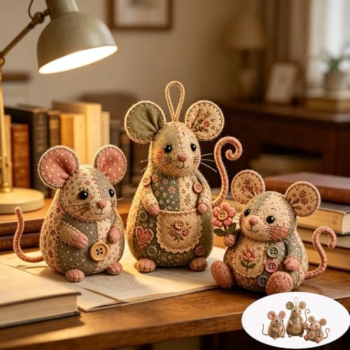 Patchwork Mouse DIY Kit Sewing Craft Set with Pre-Cut Floral Fabric, Stuffing & Buttons for Adults Beginners Creative Hobby Gift for Craft Lovers (A/01) - Image 3