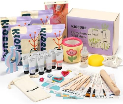 Kiocure Air Dry Clay for Adults, Pottery Tool Kit, DIY Kits for Adults with Air Dry Clay Paint & Varnish, Pottery for Beginners at Home by Unknown