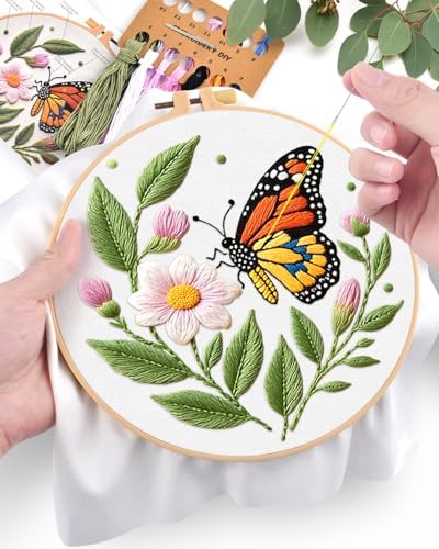 ERKOON Embroidery Kit for Beginners Adult, Flower Cross Stitch Set Include Embroidery Cloth Hoops Threads for Craft Lover Hand Stitch with Embroidery Skill Techniques (Butterfly) - Image 4
