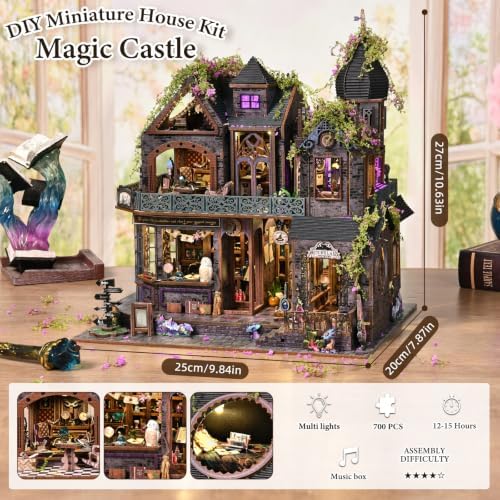 DIY Miniature House Kit, Dollhouse Magic City Gothic Witch House Touch Sensor for Adults to Build, Birthday/Christmas Day Gift for Family and Friends, Prefab Tiny Home with LED Lights,Magic Castle - Image 4
