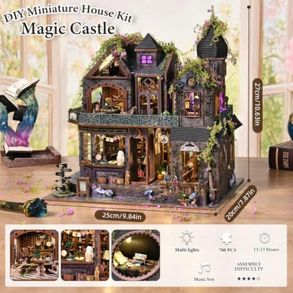 DIY Miniature House Kit, Dollhouse Magic City Gothic Witch House Touch Sensor for Adults to Build, Birthday/Christmas Day Gift for Family and Friends, Prefab Tiny Home with LED Lights,Magic Castle - Image 4