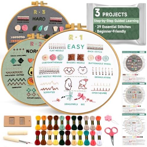 Bofoho 3 Pack Starter Embroidery Kit for Beginners with Simple Patterns by Bofoho