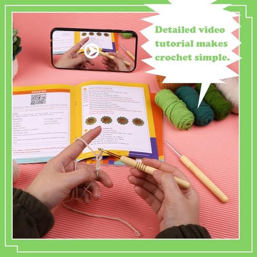 FTEVEN Crochet Kit for Beginners, 6PCS Coasters Crochet Starter Kit Plant - Image 3