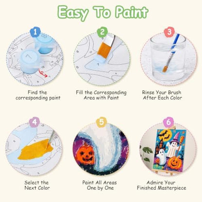 Spandrel Cute Halloween Ghost Paint by Number Kits for Kids & Adults, Pumpkin Paint by Number Kits on Canvas, DIY Acrylic Oil Halloween Painting by Numbers Gitfs for Home Wall Decor, 8x12in - Image 7