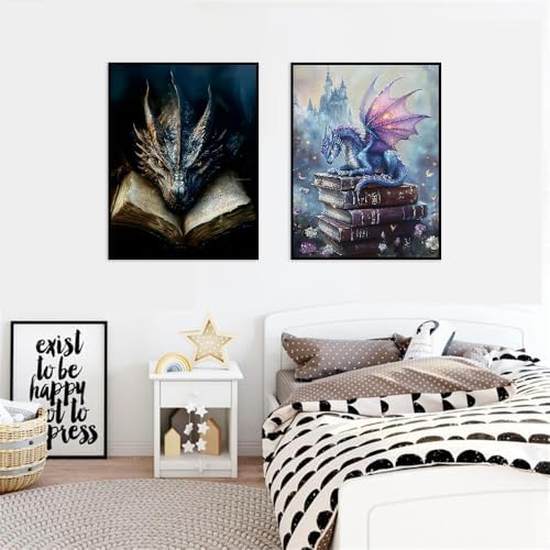 NEGEKFKX 2 Pack Dragon Paint by Numbers Kit for Adults Beginner with Framed,Flower Easy Adult Paint by Number Kits on Canvas DIY Painting for Beginners Art by Numbers for Home Wall Decor 10x12 Inch - Image 2