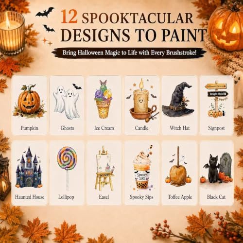 Halloween Pumpkin Watercolor Workbook, 16 Colors, 3 Brushes - Image 3