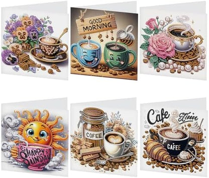 FRANDEK 6pcs Afternoon Tea DIY Diamond Art Greeting Cards for Adults by FRANDEK