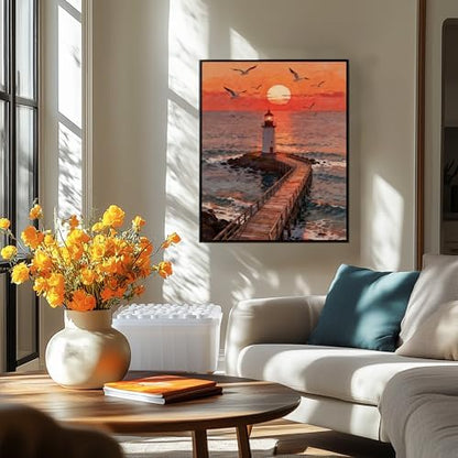 NKVNKV Paint by Numbers Kit for Adults Beginners, Mountain Adult Paint by Numbers on 20" Lx16 W Canvas for Painting Kits for Adults in Colorful Box，for Gift Home Wall Decor Without Frame (Lighthouse) - Image 2