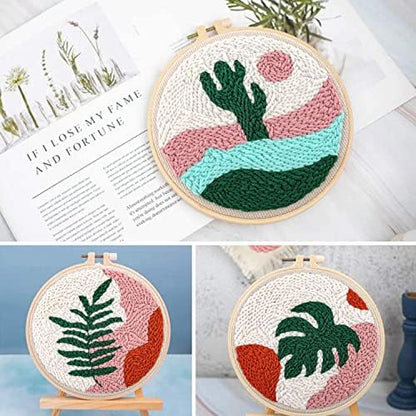 Anidaroel 3 Sets Punch Needle Kits - Beginner Adults Kit with Fabric, Hoops, Yarns and Sewing Needles - Image 2